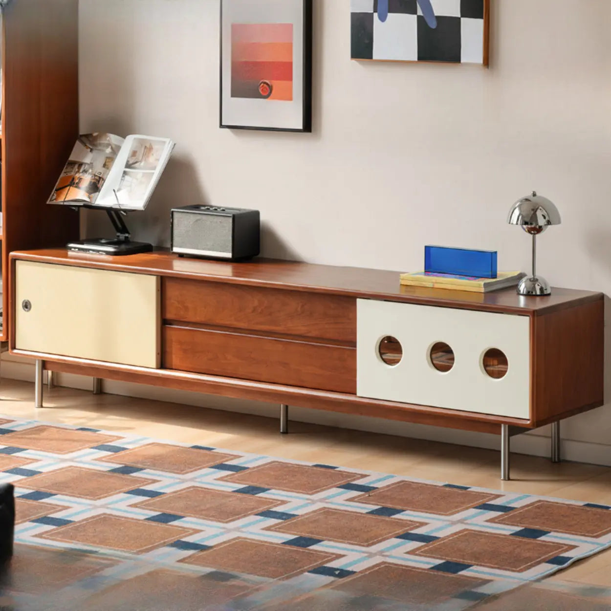 Mid-Century Wood TV Stand with Drawers