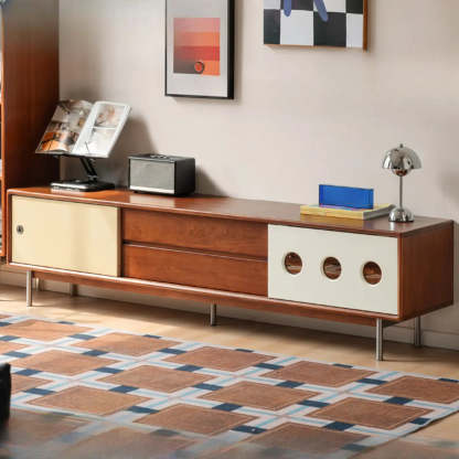 Mid-Century Wood TV Stand with Drawers