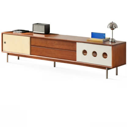 Mid-Century Wood TV Stand with Drawers