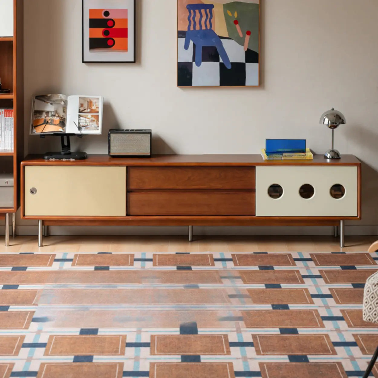 Mid-Century Wood TV Stand with Drawers