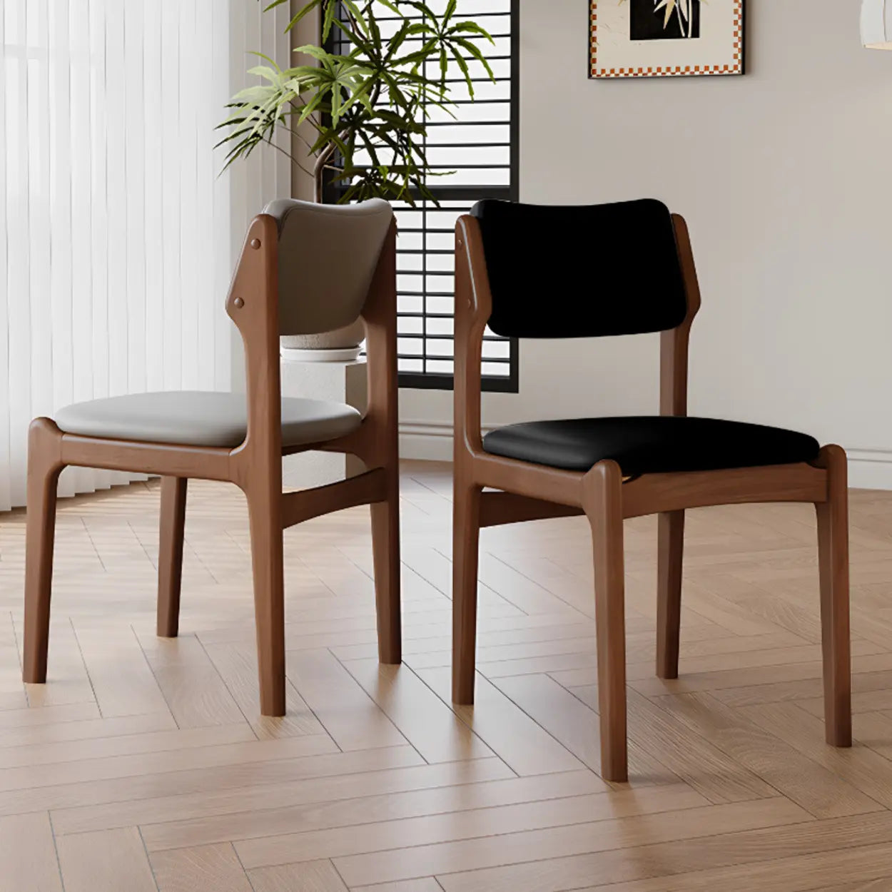 Mid-Century Upholstered Open-Back Dining Chair — Black / Black