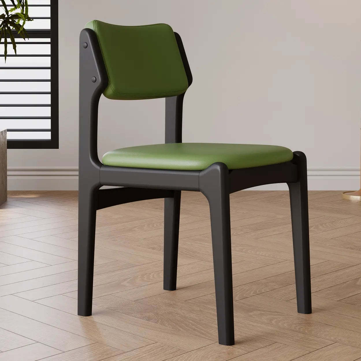 Lighom modern upholstered open-back walnut office chairs in leather — Light Gray