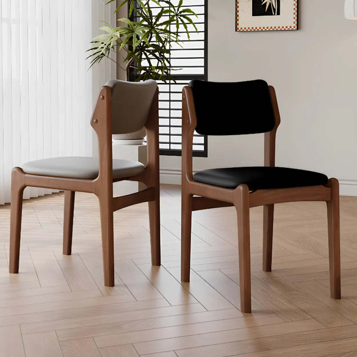 Mid-Century Upholstered Open-Back Dining Chair — Black / Black