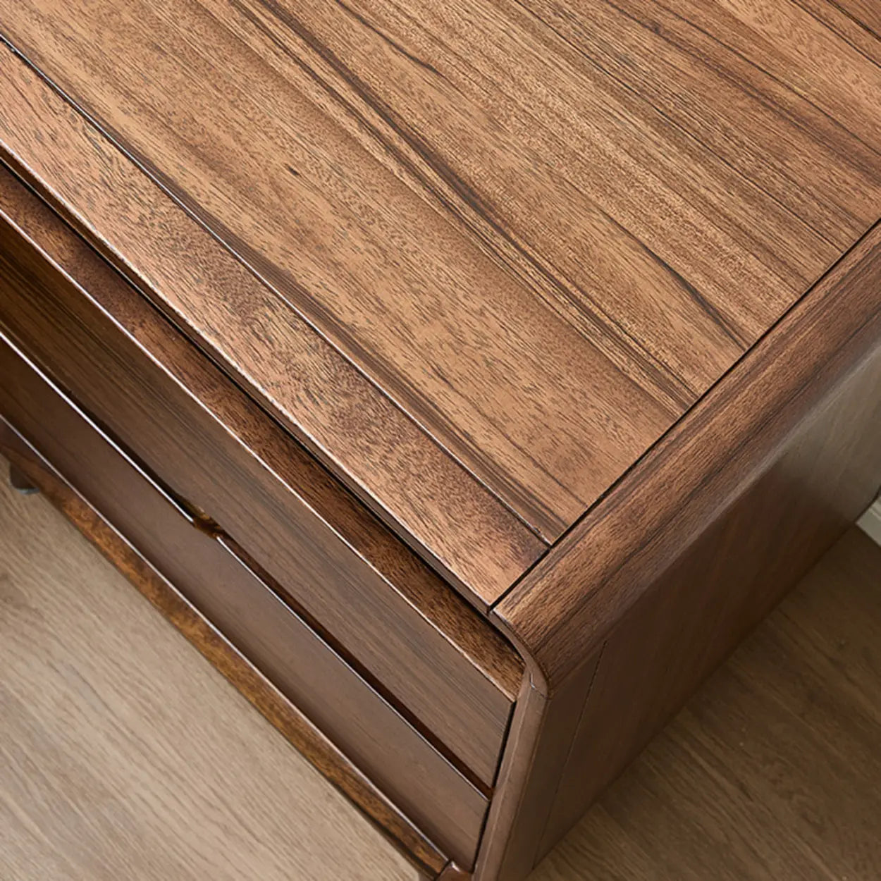 Mid-Century Walnut Wood Nightstand with Drawers