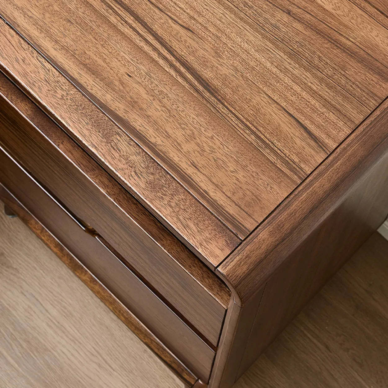 Mid-Century Walnut Wood Nightstand with Drawers