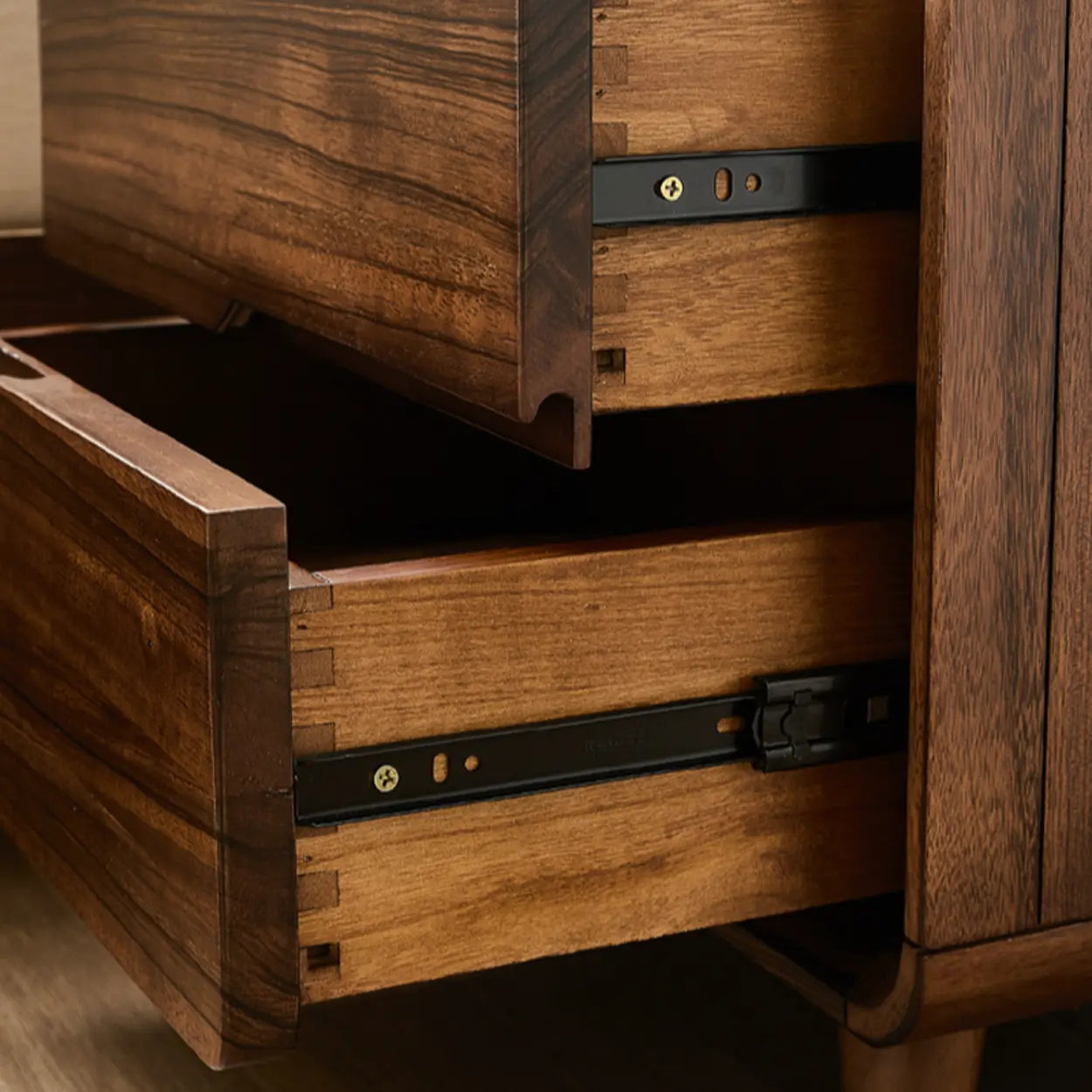 Mid-Century Walnut Wood Nightstand with Drawers