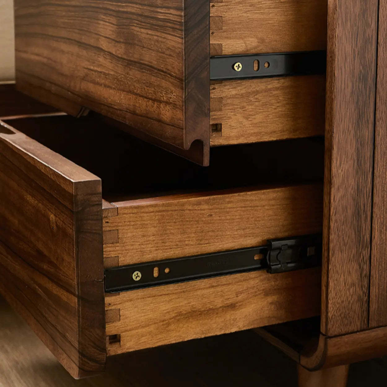 Mid-Century Walnut Wood Nightstand with Drawers