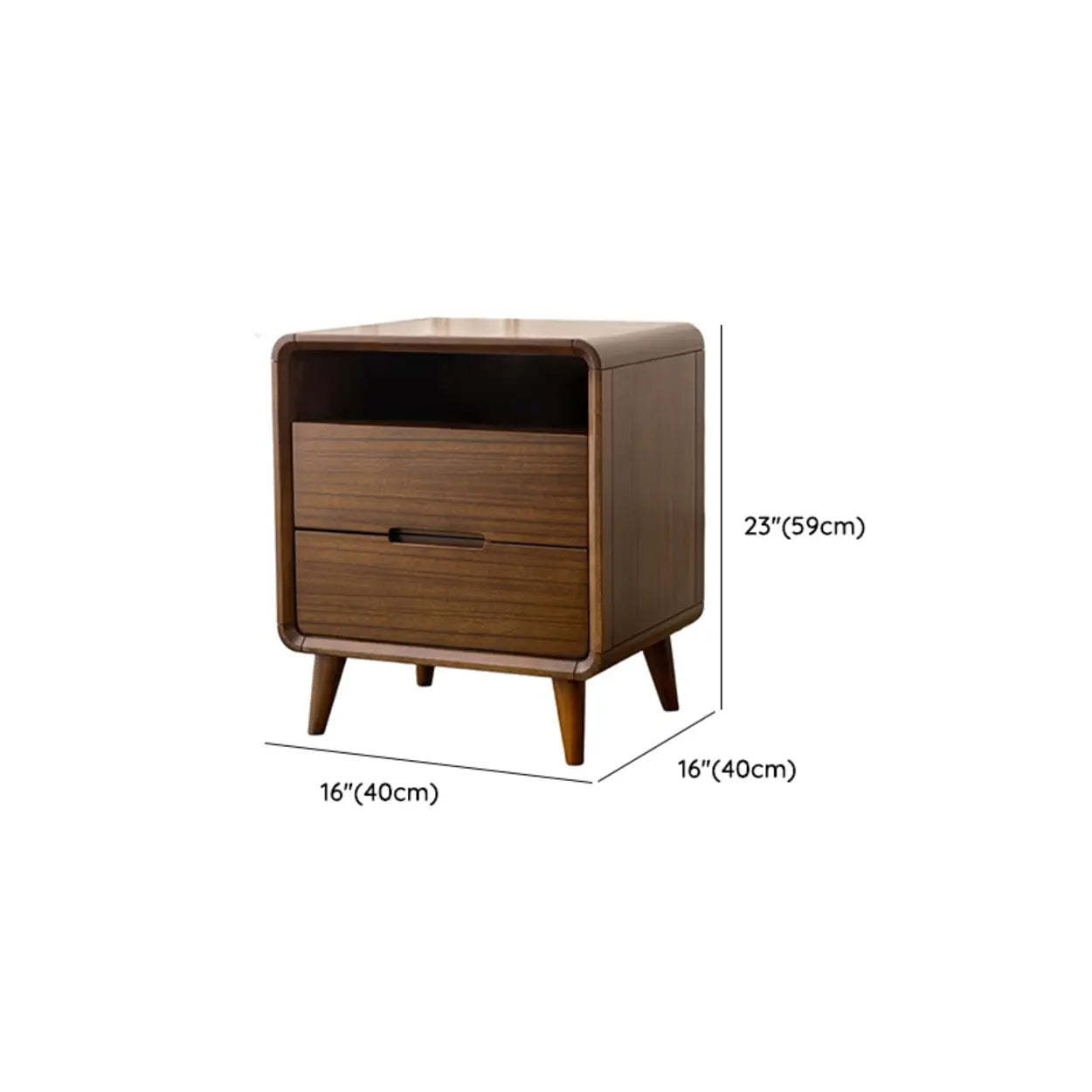 Mid-Century Walnut Wood Nightstand with Drawers