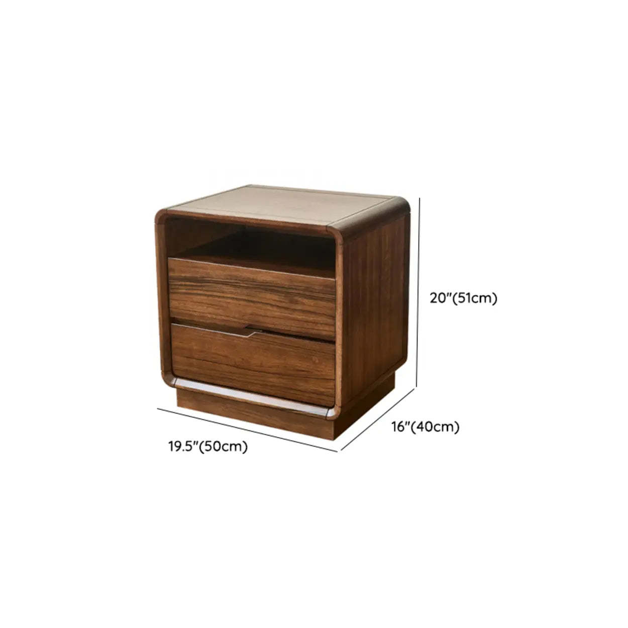 Mid-Century Walnut Wood Nightstand with Drawers