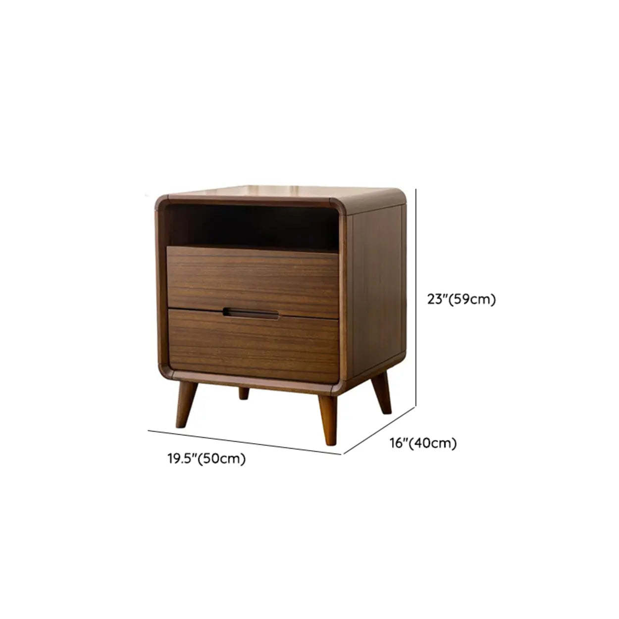 Mid-Century Walnut Wood Nightstand with Drawers