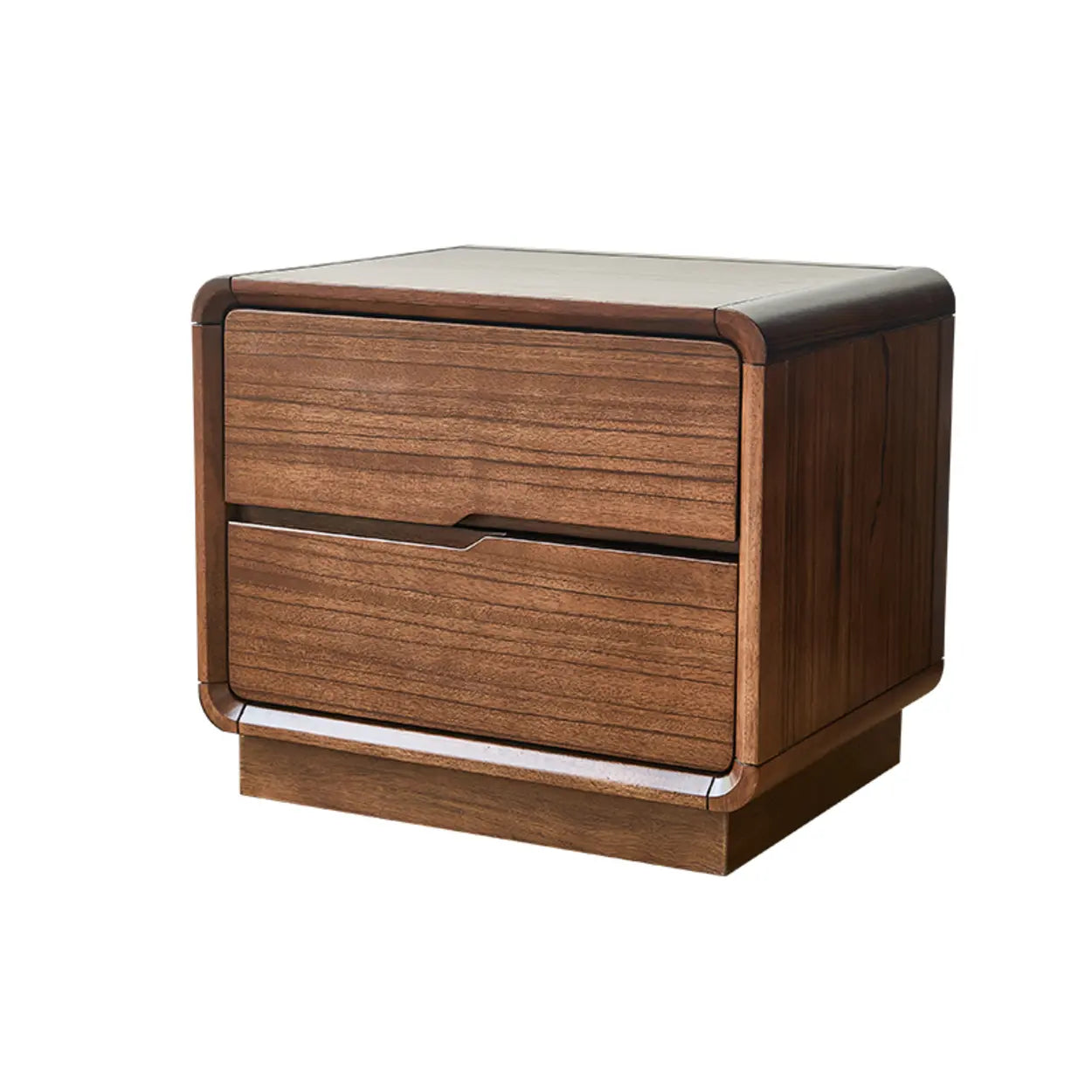 Mid-Century Walnut Wood Nightstand with Drawers