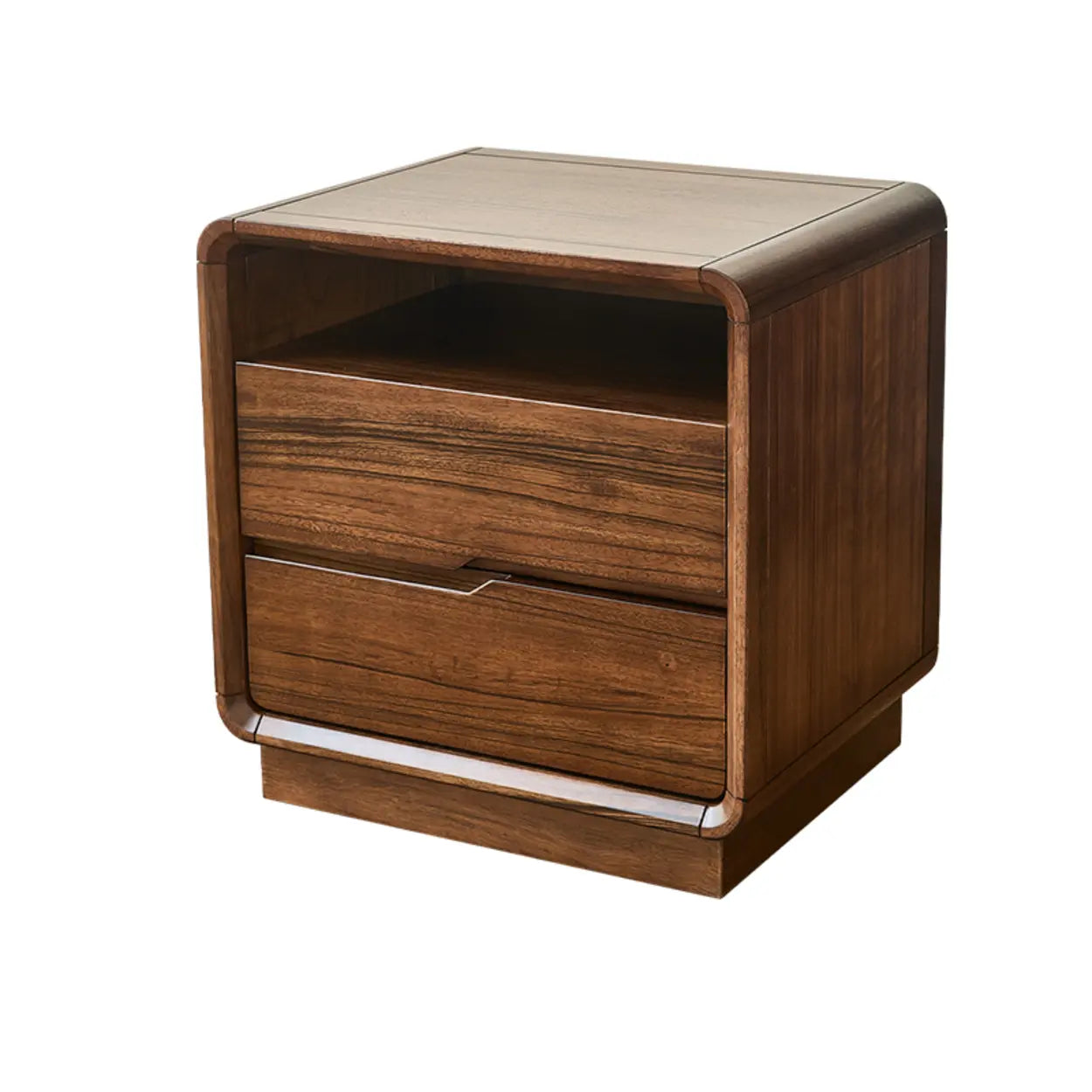 Mid-Century Walnut Wood Nightstand with Drawers