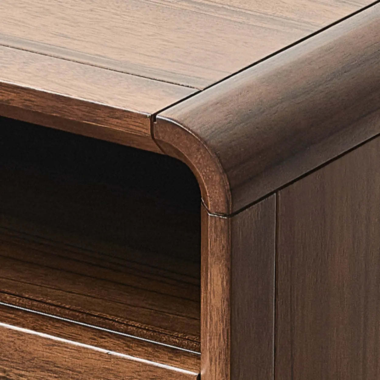 Mid-Century Walnut Wood Nightstand with Drawers