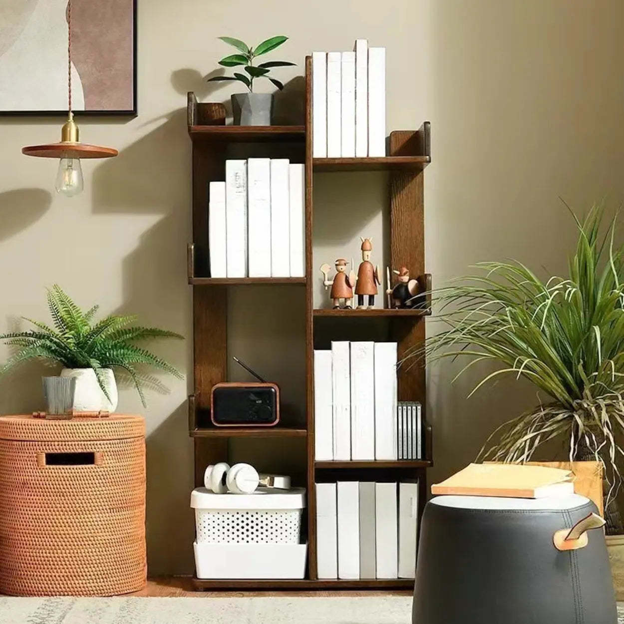 Mid-Century Wood Vertical Open-Back Bookshelf — Natural Finish