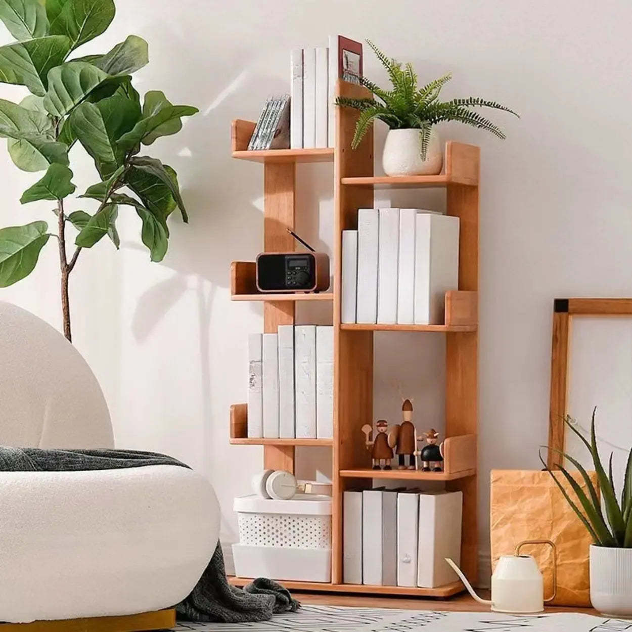 Mid-Century Wood Vertical Open-Back Bookshelf