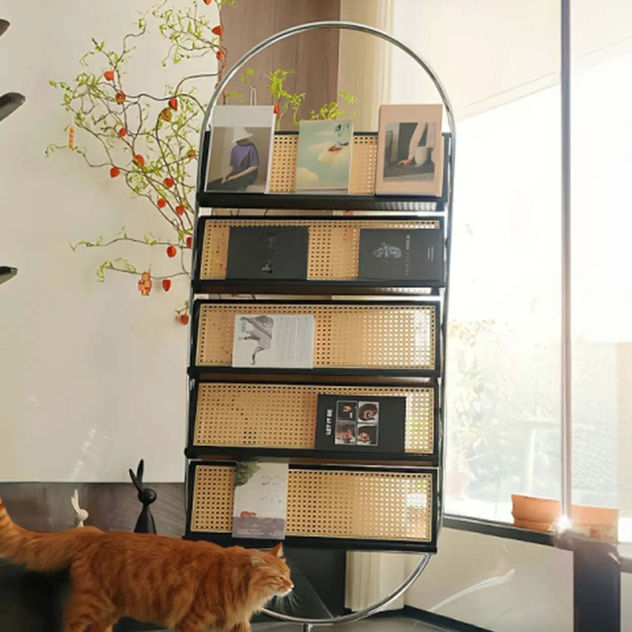 Mid-Century Woven Oval Metal Bookshelf