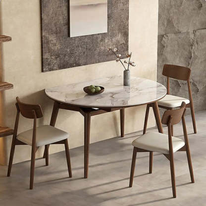 Mid-Century White Oval Marble Extendable Dining Table — Table Only