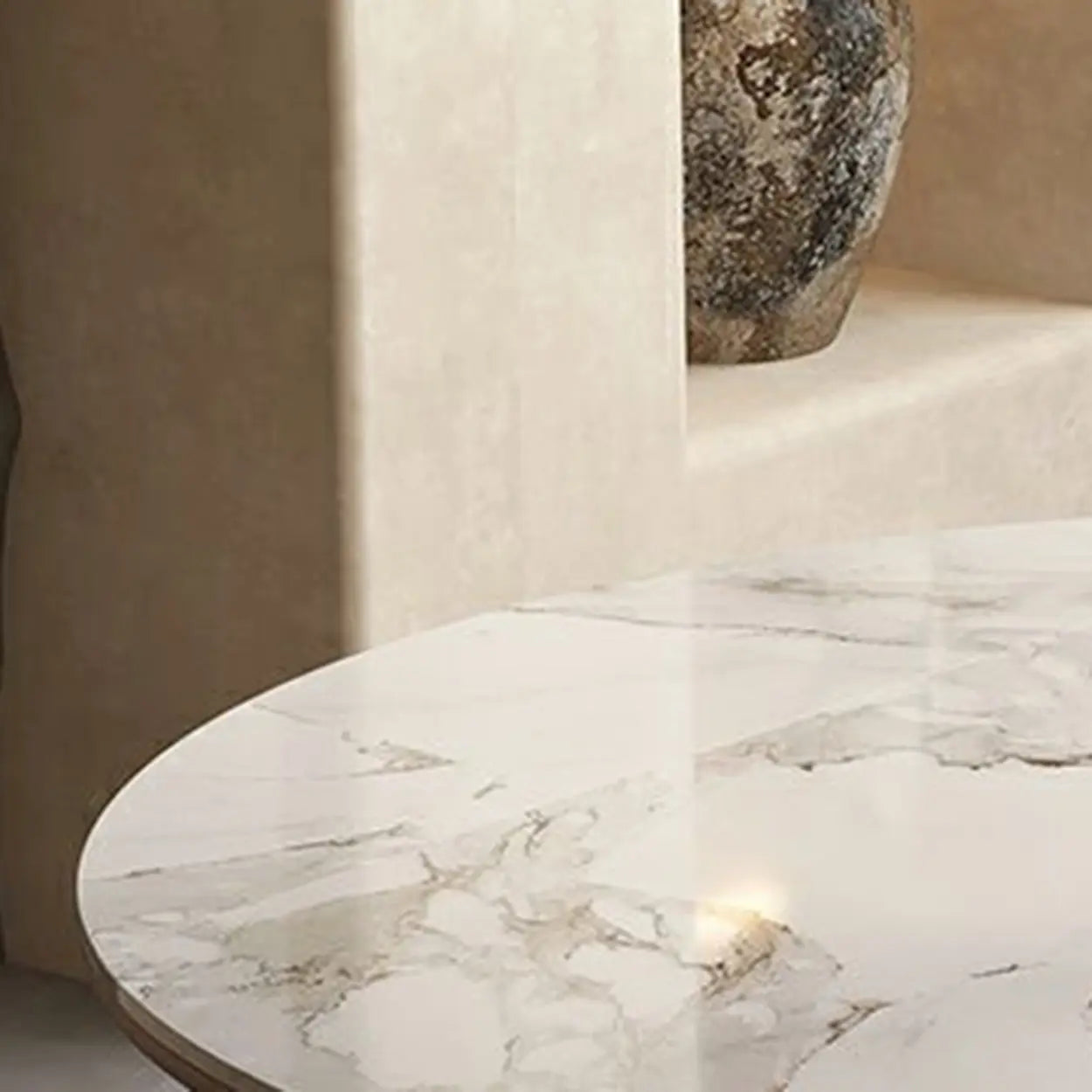 Mid-Century White Oval Marble Extendable Dining Table