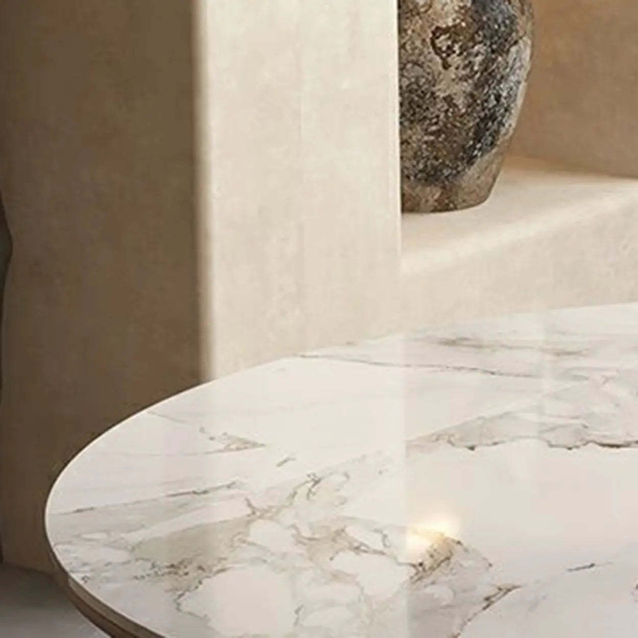 Mid-Century White Oval Marble Extendable Dining Table