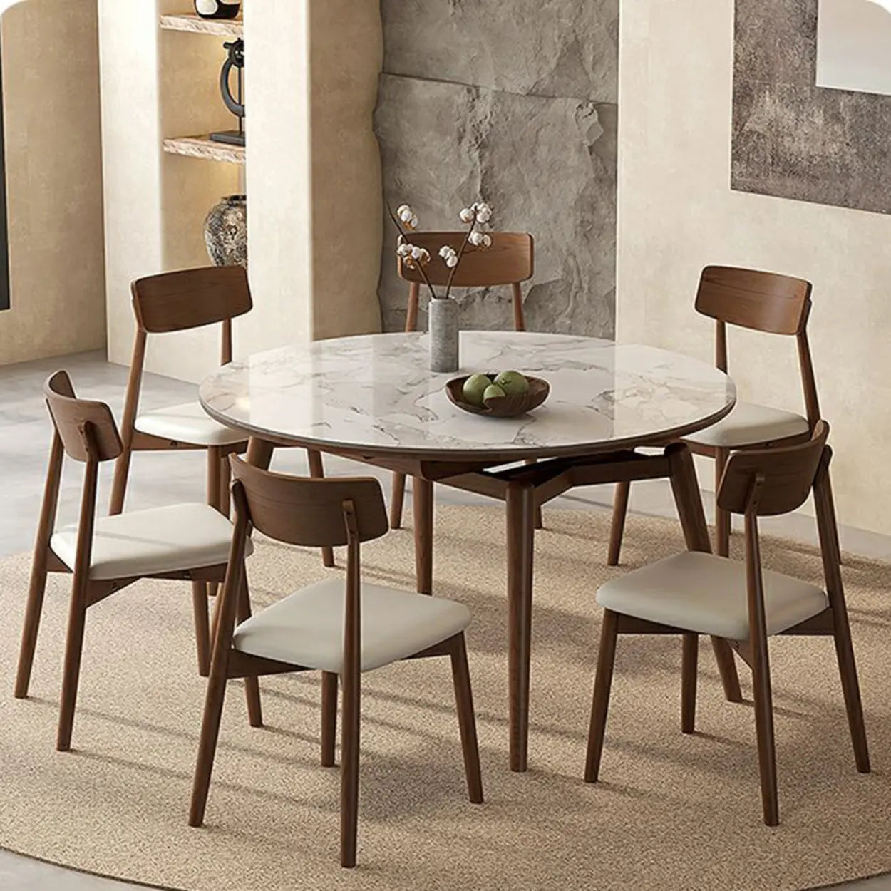 Mid-Century White Oval Marble Extendable Dining Table — Table Only