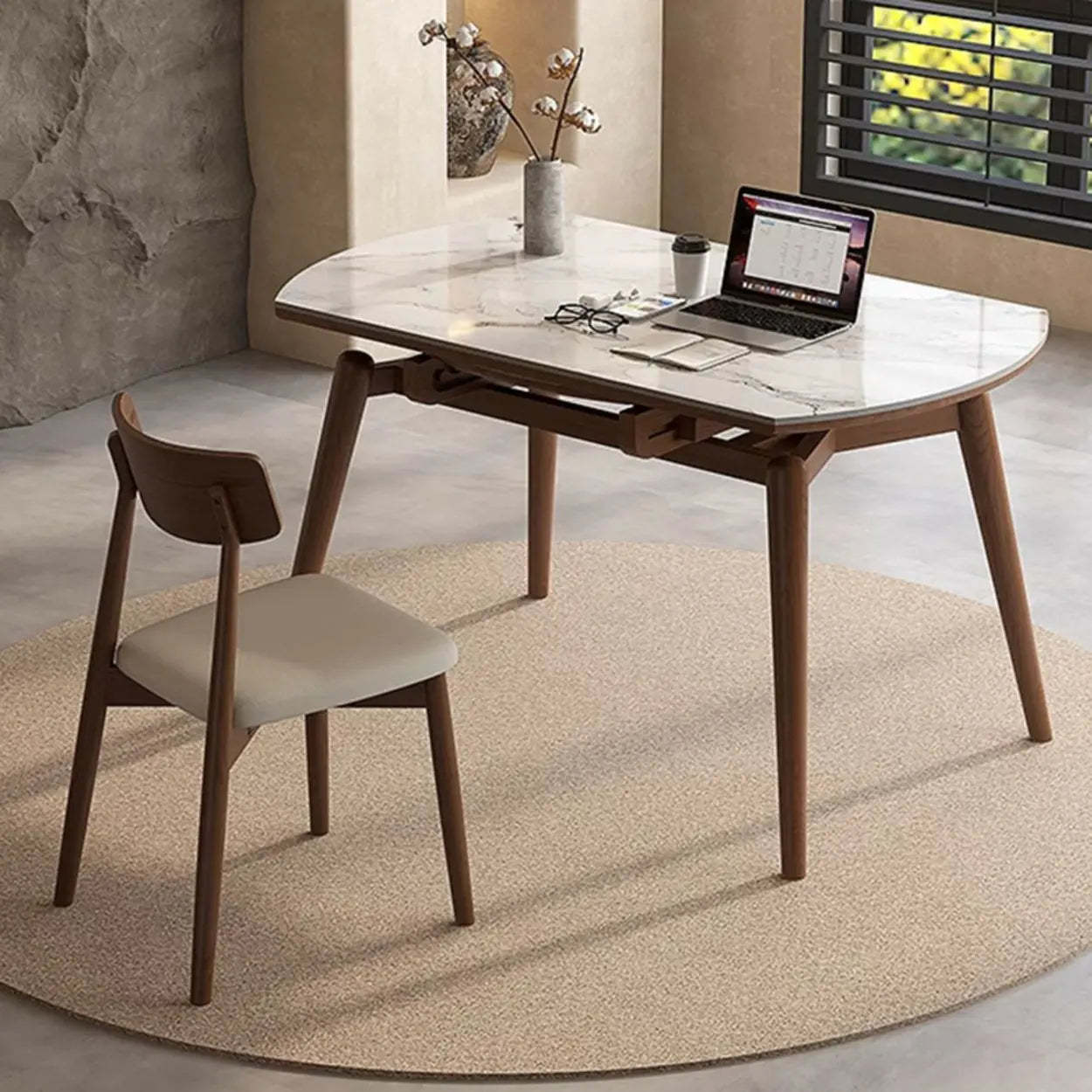Mid-Century White Oval Marble Extendable Dining Table — Table Only