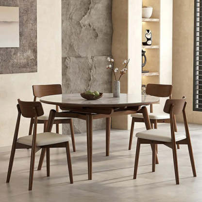 Mid-Century White Oval Marble Extendable Dining Table