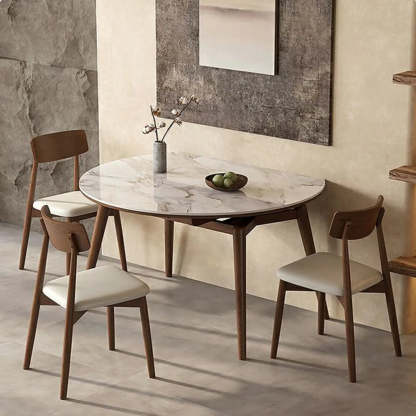 Mid-Century White Oval Marble Extendable Dining Table