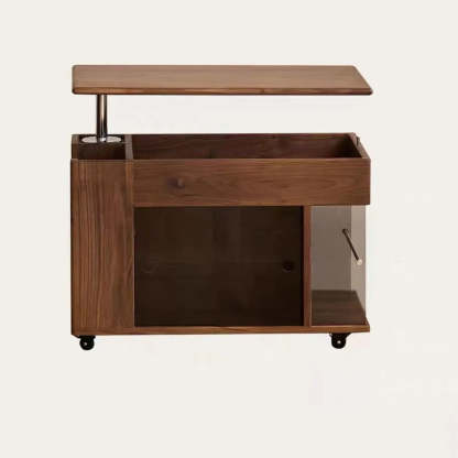 Mid-Century Rectangle Brown Wood Wheeled End Table