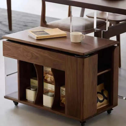 Mid-Century Rectangle Brown Wood Wheeled End Table