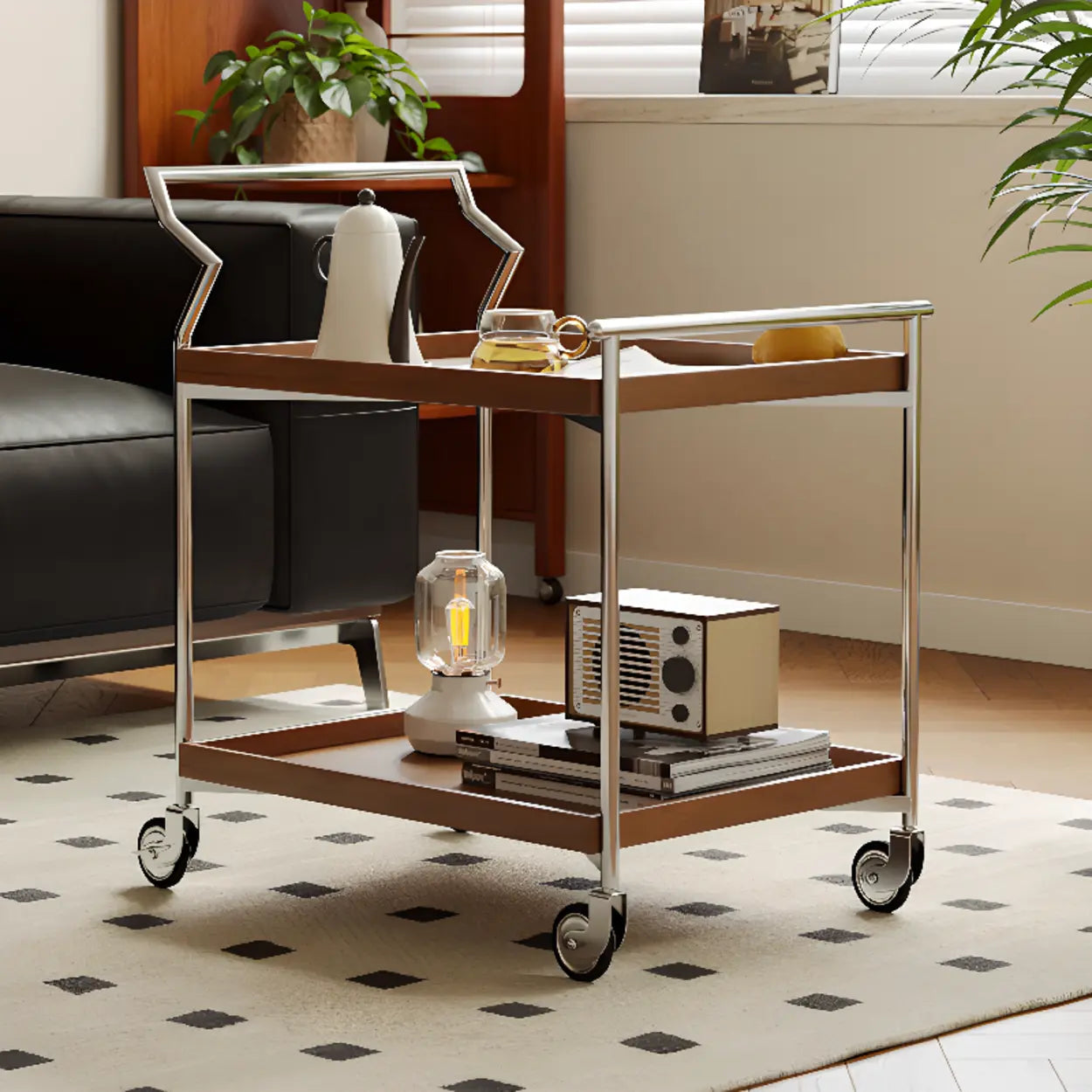 Mid-Century Rectangle Wood Stainless Steel End Table — Wood / Brown