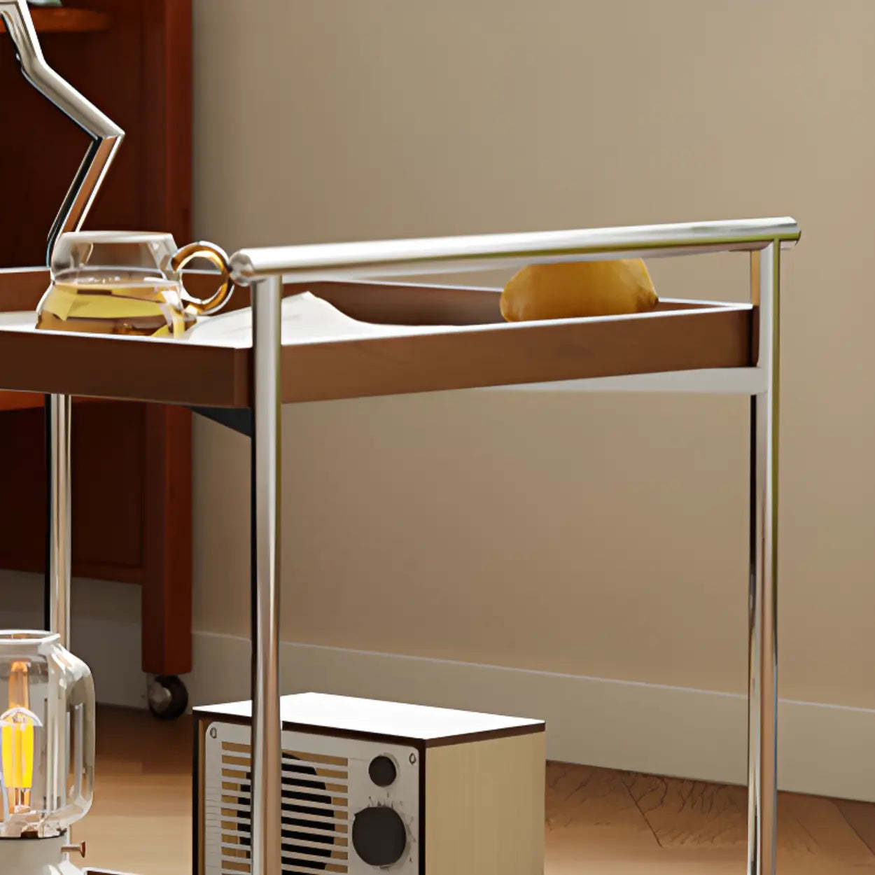 Mid-Century Rectangle Wood Stainless Steel End Table