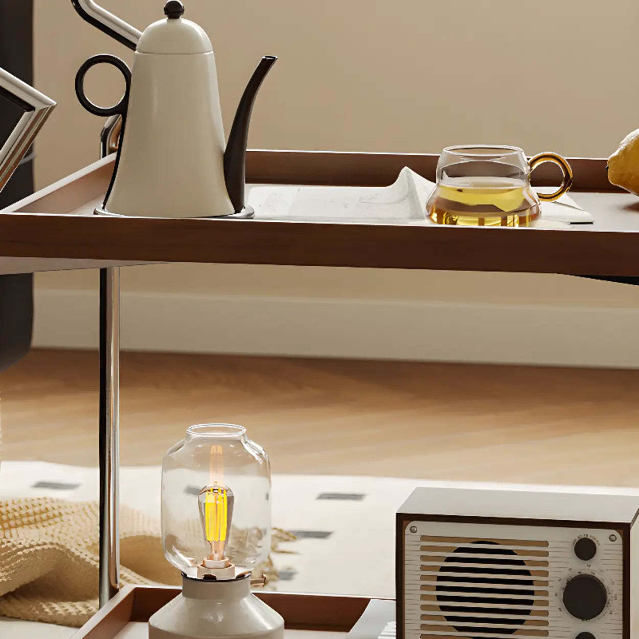 Mid-Century Rectangle Wood Stainless Steel End Table