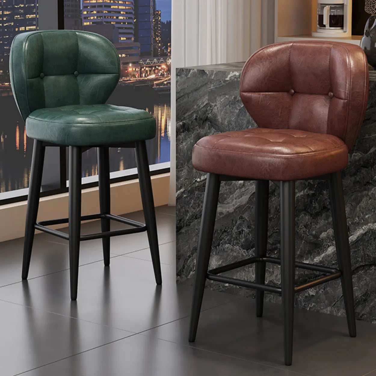 Mid-Century Upholstered Swivel Bar Stool with Padded Backrest