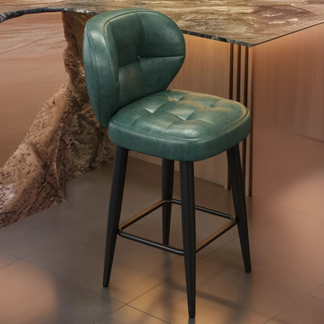 Mid-Century Upholstered Swivel Bar Stool with Padded Backrest