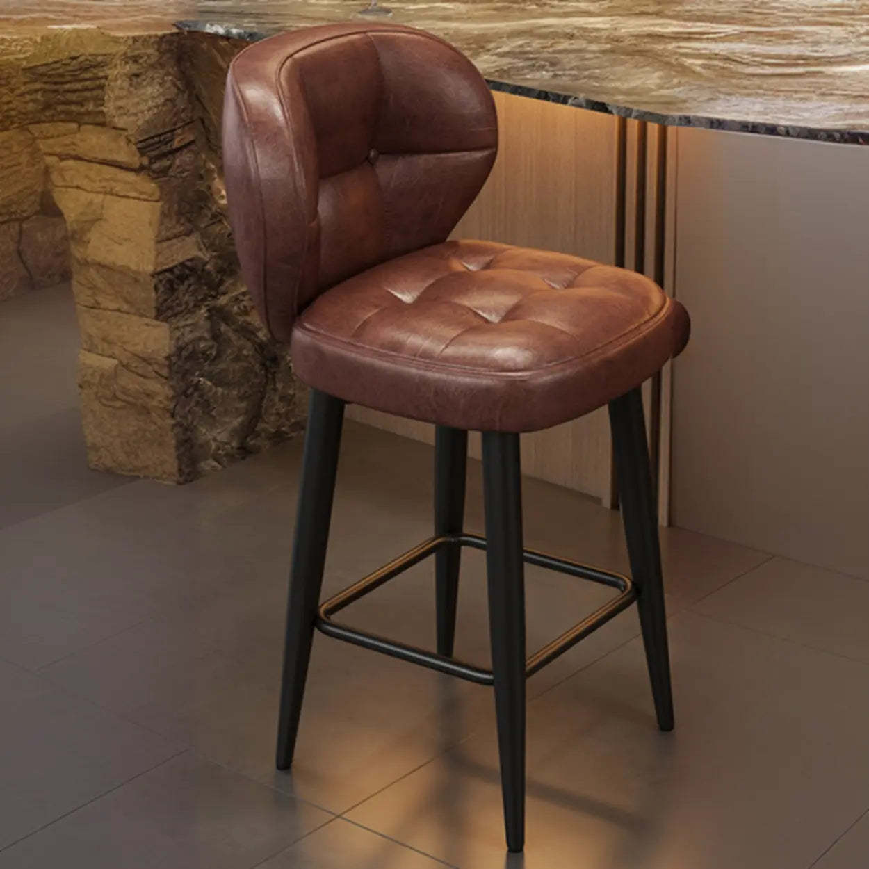 Mid-Century Upholstered Swivel Bar Stool with Padded Backrest