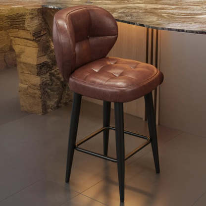 Mid-Century Upholstered Swivel Bar Stool with Padded Backrest