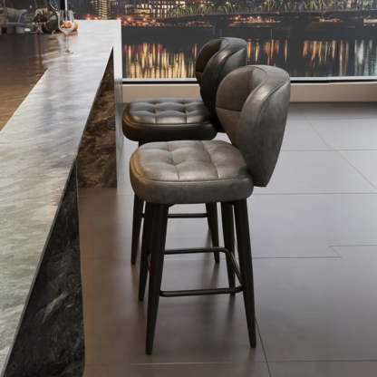 Mid-Century Upholstered Swivel Bar Stool with Padded Backrest