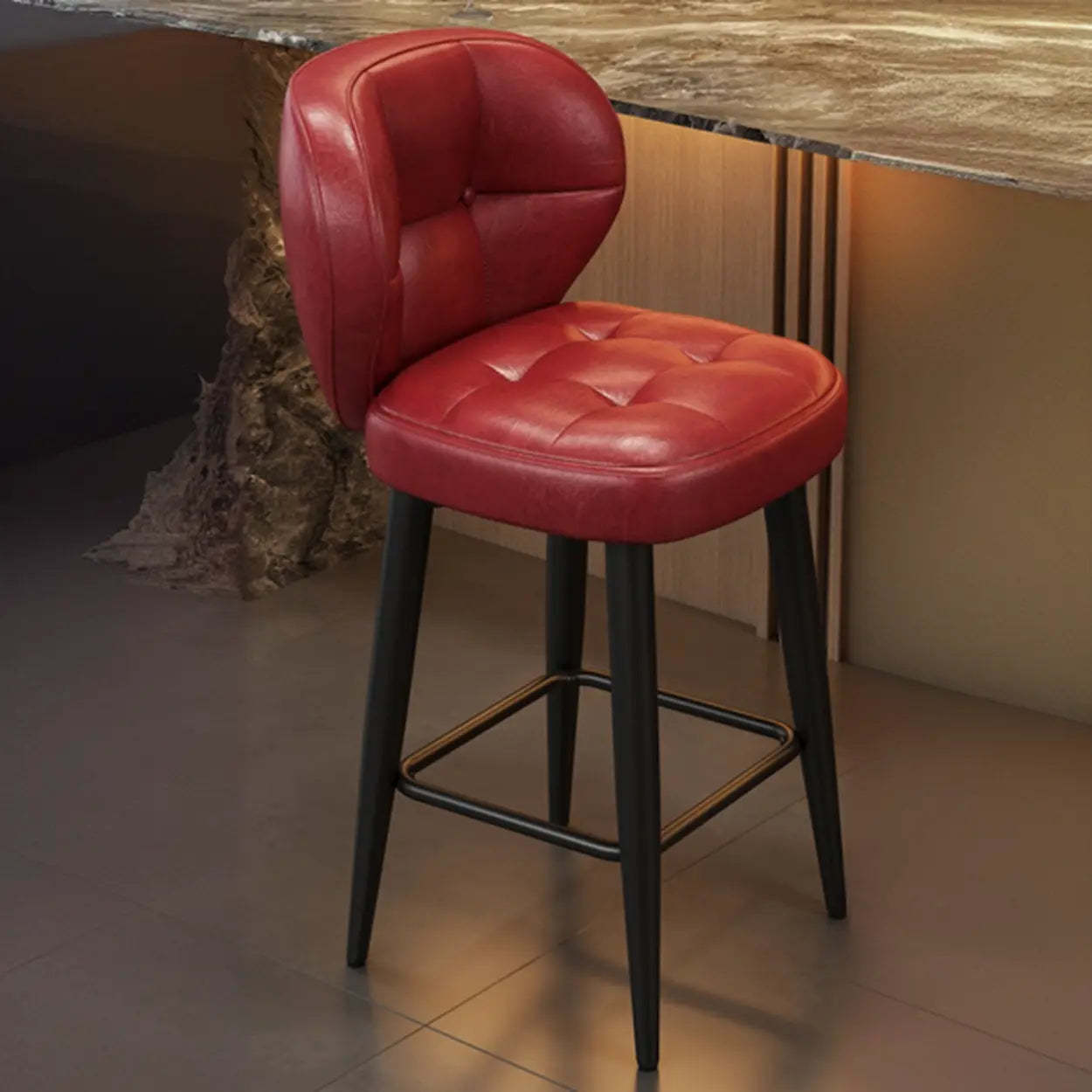 Mid-Century Upholstered Swivel Bar Stool with Padded Backrest