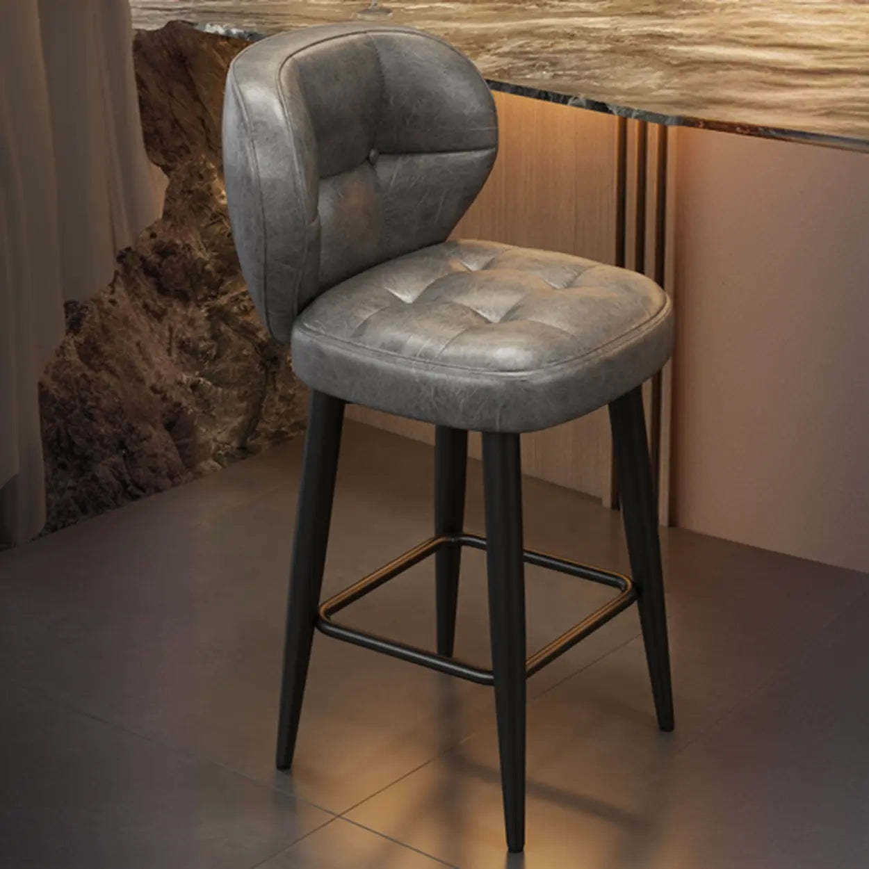 Mid-Century Upholstered Swivel Bar Stool with Padded Backrest