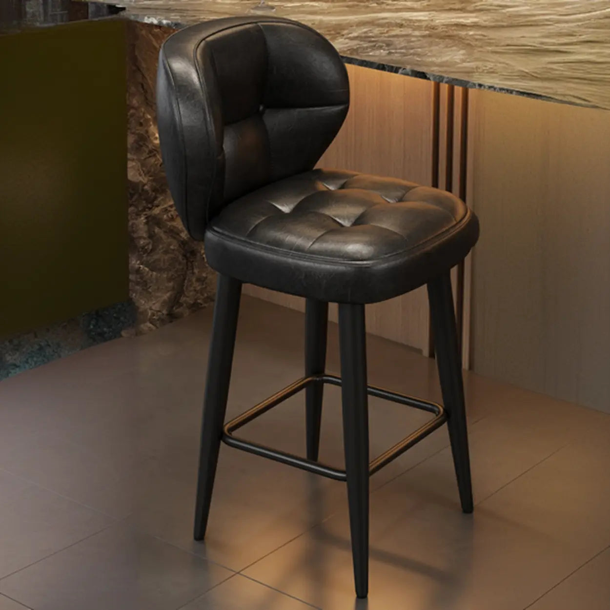 Mid-Century Upholstered Swivel Bar Stool with Padded Backrest