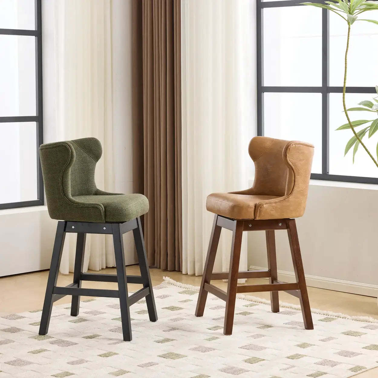 Mid-Century Upholstered Swivel Wingback Bar Stool Set of 2