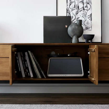 Mid-Century Walnut Wood TV Stand with Storage