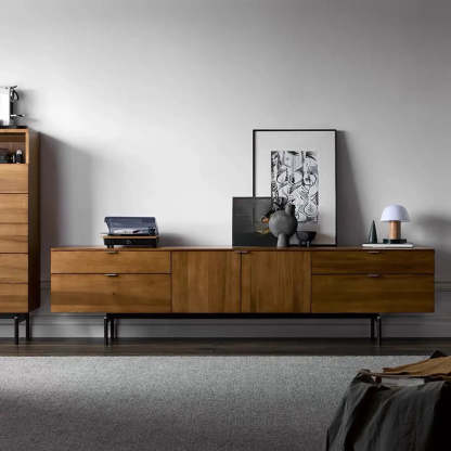 Mid-Century Walnut Wood TV Stand with Storage