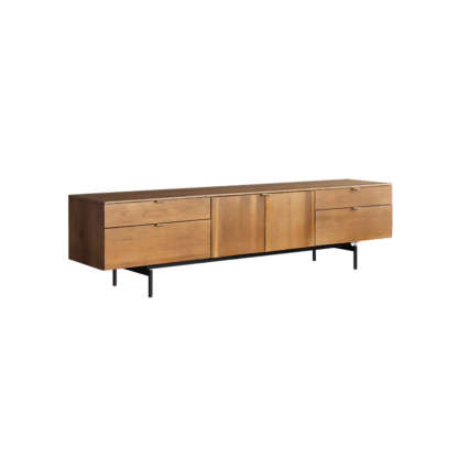 Mid-Century Walnut Wood TV Stand with Storage