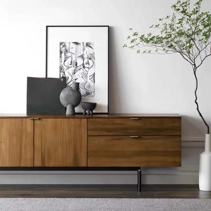 Mid-Century Walnut Wood TV Stand with Storage
