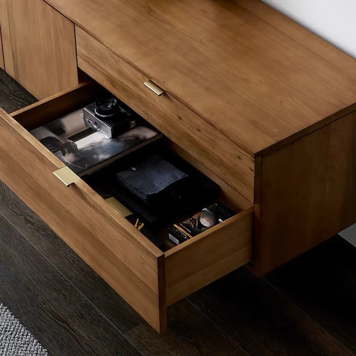 Mid-Century Walnut Wood TV Stand with Storage