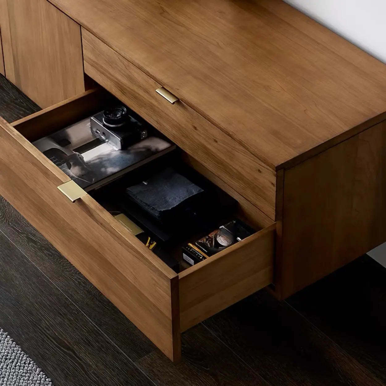 Mid-Century Walnut Wood TV Stand with Storage