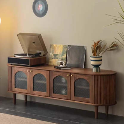 Mid-Century Walnut Wood TV Stand with Cabinet — Ash