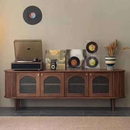 Mid-Century Walnut Wood TV Stand with Cabinet — Ash