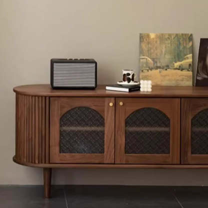 Mid-Century Walnut Wood TV Stand with Cabinet — Pine